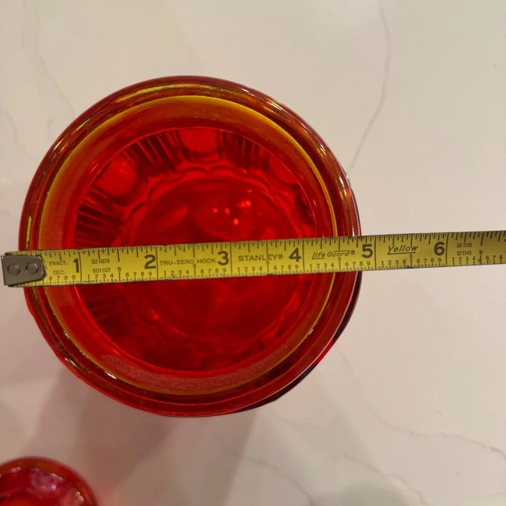 Vintage Amberina Moon and Stars Glass Canister Red Yellow MCM Jar